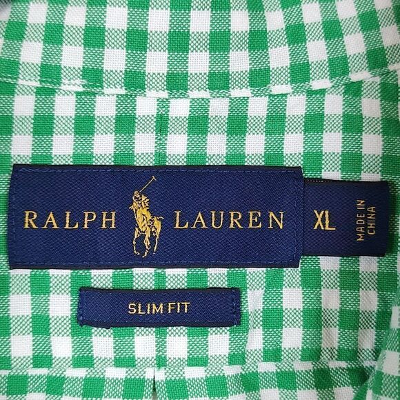 Ralph Lauren Slim Fit Green Gingham Long Sleeve Button Down Shirt Size XL - Picture 2 of 10